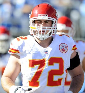 Dec 29, 2013; San Diego, CA, USA; Kansas City Chiefs offensive tackle Eric Fisher (72) prior to the game against the San Diego Chargers at Qualcomm Stadium. Credit: Christopher Hanewinckel-USA TODAY Sports