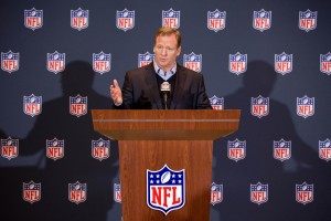 Mar 26, 2014; Orlando, FL, USA; NFL commissioner Roger Goodell speaks during a press conference at the NFL Annual Meetings. Mandatory Credit: Rob Foldy-USA TODAY Sports