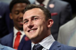 May 8, 2014; New York, NY, USA; Johnny Manziel on stage with fellow draft prospects before the 2014 NFL Draft at Radio City Music Hall. Credit: Adam Hunger-USA TODAY Sports