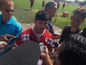 July 21, 2014; Kansas City, MO; Chiefs wide receiver Weston Dressler address media following the first training camp practice with rookies, quarterbacks and select veterans. Credit: Joel Thorman, ArrowheadPride.com.