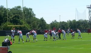 Aug. 20, 2014; Kansas City, Mo.; General view of Chiefs defensive backs going through drills at the team's training facility. Credit: Teope