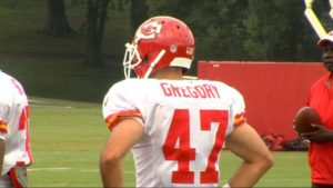 Aug. 1, 2014; St. Joseph, MO; Chiefs defensive back Steve Gregory (47) during Friday's training camp practice. Credit: Nick Jacobs, TWC SportsChannel.  
