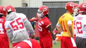 Sept. 18, 2014; Kansas City, MO; Chiefs RB Jamaal Charles (25) warming up during Thursday's practice. Credit: Nick Jacobs, TWC SportsChannel.