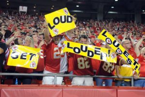 Sep 29, 2014; Kansas City, MO; Chiefs fans cheer in the first half against the New England Patriots at Arrowhead Stadium. Credit: John Rieger-USA TODAY Sports