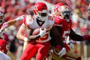 Oct 5, 2014; Santa Clara, CA; Chiefs running back Jamaal Charles (25) carries the ball against the San Francisco 49ers at Levi's Stadium. Credit: Kelley L Cox-USA TODAY Sports