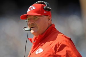 Oct 19, 2014; San Diego, CA; Chiefs coach Andy Reid during the first quarter against the San Diego Chargers at Qualcomm Stadium. Credit: Jake Roth-USA TODAY Sports