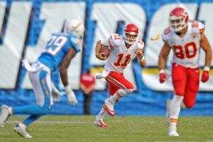 Oct 19, 2014; San Diego; Chiefs quarterback Alex Smith (11) against the Chargers at Qualcomm Stadium. Credit: Jake Roth-USA TODAY Sports
