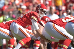 Oct 26, 2014; Kansas City, MO; Chiefs quarterback Alex Smith (11) under center during the first half against the St. Louis Rams at Arrowhead Stadium. Credit: Denny Medley-USA TODAY Sports