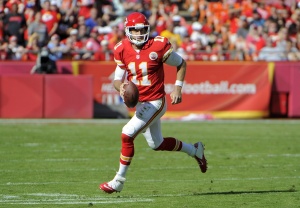 Oct 26, 2014; Kansas City, MO; Chiefs quarterback Alex Smith (11) in action against the St. Louis Rams at Arrowhead Stadium. Credit: John Rieger-USA TODAY Sports