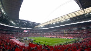 Oct 26, 2014; London; General view of the opening kickoff of the NFL International Series game at Wembley Stadium between the Detroit Lions and the Atlanta Falcons. Credit: Kirby Lee-USA TODAY Sports