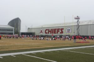 Dec. 4, 2014; Kansas City, MO; General view of players stretching and warming up during portion of practice open to media. Credit: Teope
