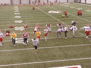 Dec. 10, 2014; Kansas City, MO; General view of players warming up before Wednesday's indoor practice at the Chiefs training facility. Credit: Teope