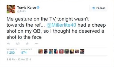 Screen grab of Travis Kelce's tweet.