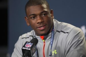 Feb 19, 2015; Indianapolis; Michigan wide receiver Devin Funchess speaks to the media at the 2015 NFL Combine at Lucas Oil Stadium. Credit: Trevor Ruszkowski-USA TODAY Sports