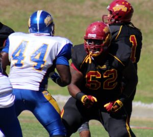 General view of Tuskegee center Matthew Reese (62) in action during the 2014 regular season. Photo provided by Tuskegee Sports Information. Credit: Robin Mardis, assistant sports information director