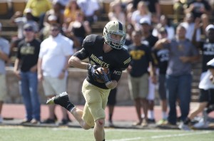 Sept. 20, 2014; Emporia, KS; Emporia State WR Austin Willis (25) with the ball against Central Oklahoma at Welch stadium. Photo used with permission from Emporia State sports information.Credit: James R. Garvey