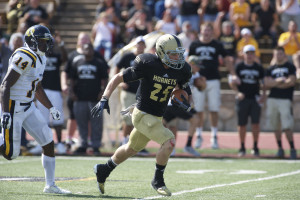 Sept. 20, 2014; Emporia, KS; Emporia State WR Austin Willis (25) runs up the field against Central Oklahoma at Welch Stadium. Photo used with permission from Emporia State sports information. Credit: James R. Garvey