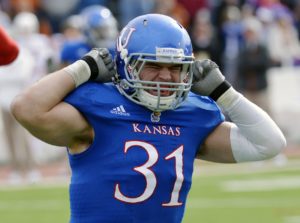Kansas linebacker Ben Heeney (31) against Texas during an NCAA college football game in Lawrence, Kan., on Oct. 27, 2012 (AP Photo/Reed Hoffmann)