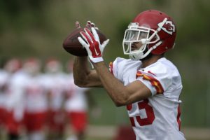 Kansas City Chiefs cornerback Phillip Gaines participates in a drill during an NFL football organized team activity  Thursday, June 4, 2015, in Kansas City, Mo. (AP Photo/Charlie Riedel)