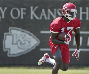 Kansas City Chiefs wide receiver Chris Conley participates in a drill during an NFL football organized team activity, Wednesday, June 10, 2015, in Kansas City, Mo. (AP Photo/Charlie Riedel)