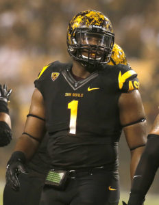 Arizona State defensive lineman Marcus Hardison (1) during the first half of an NCAA college football game against UCLA, Thursday, Sept. 25, 2014, in Tempe, Ariz. (AP Photo/Rick Scuteri)