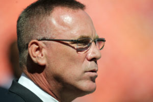 John Dorsey, general manager of the Kansas City Chiefs is seen before an NFL football game between the Tennessee Titans and the Chiefs in Kansas City, Mo., Sunday, Sept. 7, 2014. (AP Photo/Ed Zurga)
