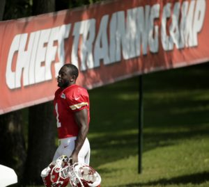 Aug. 4, 2014; St. Joseph, MO; De'Anthony Thomas (1) walks off the field after a training camp practice. (AP Photo/Charlie Riedel)
