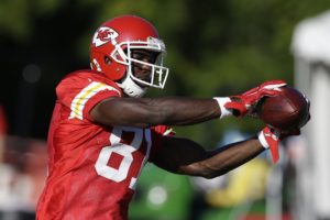 Aug. 11, 2015; St. Joseph, MO; Chiefs wide receiver Jason Avant during training camp at Missouri Western State University. (AP Photo/Orlin Wagner)