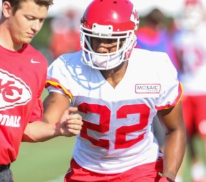 Aug. 2, 2015; St. Joseph, MO; Chiefs cornerback Marcus Peters (22) during drills at training camp. (Emily DeShazer/The Topeka Capital-Journal)