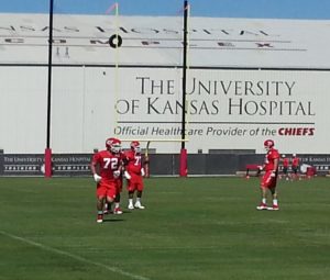 Sept. 26, 2015; Kansas City, MO; Chiefs tackle Eric Fisher (72) going through drills during practice Saturday at the team's training facility. (Credit: Teope)