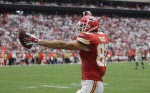 Sept. 13, 2015; Houston; Kansas City Chiefs tight end Travis Kelce (87) celebrates after a touchdown against the Texans at NRG Stadium. (AP Photo/Patric Schneider)