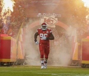 Sept. 17, 2015; Kansas City, MO; Chiefs defensive lineman Jaye Howard (96) takes the field during pregame introductions against the Denver Broncos at Arrowhead Stadium. (AP Photo/Charlie Riedel)