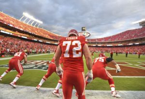 Sept. 17, 2015; Kansas City, MO; Chiefs offensive tackle Eric Fisher (72) during pregame warmups for Thursday Night Football against the Denver Broncos. (Chris Neal/The Topeka Capital-Journal)