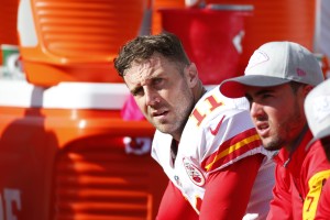 Oct. 4, 2015; Cincinnati; Chiefs quarterback Alex Smith (11) on the sidelines during the second half against the Bengals at Paul Brown Stadium. (AP Photo/Paul Sancya)