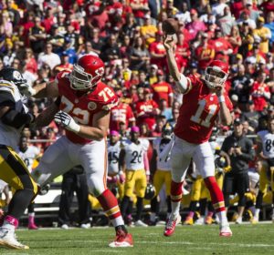 Oct. 25, 2015; Kansas City, MO; Chiefs quarterback Alex Smith (11) throws a pass against the Pittsburgh Steelers at Arrowhead Stadium. (Emily DeShazer/The Topeka Capital-Journal)