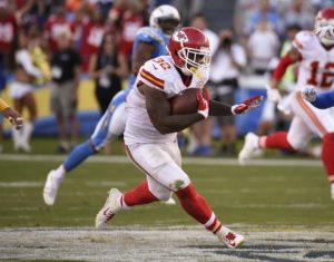 Nov. 22, 2015; San Diego; Chiefs running back Spencer Ware (32) during the second half against the Chargers at Qualcomm Field. (AP Photo/Denis Poroy)