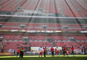 Nov. 1, 2015; London; Chiefs players during pregame warmups against the Detroit Lions at Wembley Stadium. (AP Photo/Matt Dunham)