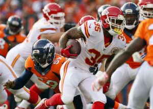 Nov. 15, 2015; Denver; Chiefs running back Charcandrick West (35) in action against the Broncos. (AP Photo/Joe Mahoney)