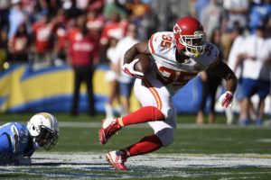 Nov. 22, 2015; San Diego; Chiefs running back Charcandrick West (35) against the Chargers at Qualcomm Stadium. (AP Photo/Denis Poroy)