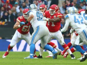 Nov. 1, 2015; London; Chiefs offensive linemen Jeff Allen (71) and rookie center Mitch Morse (61) combine to block Detroit Lions defensive tackle Haloti Ngata (92) at Wembley Stadium. (Photo used with permission from Chiefs PR/KCChiefs.com)