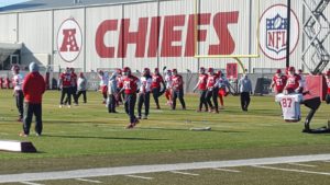 Dec, 24, 2015; Kansas City, MO; General view of players stretching and warming up during portion of practice open to the media at the team's training facility.