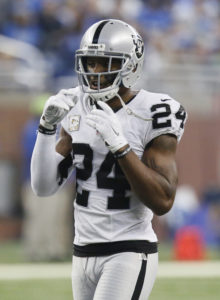 Nov. 22, 2015; Detroit; Oakland Raiders safety Charles Woodson (24) during the first half against the Lions at Ford Field. (AP Photo/Duane Burleson)