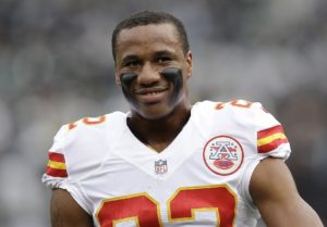 Dec. 6, 2015; Oakland; Kansas City Chiefs cornerback Marcus Peters (22) smiles before the game against the Raiders at O.co Coliseum. (AP Photo/Ben Margot)