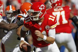 Oct. 27, 2013; Kansas City, MO; Chiefs quarterback Alex Smith (11) against the Cleveland Browns at Arrowhead Stadium. (AP Photo/Colin E. Braley)