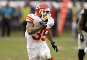 Dec. 6, 2015; Oakland; Kansas City Chiefs running back Charcandrick West (35) during the second half against the Raiders at O.co Coliseum. (AP Photo/Ben Margot)