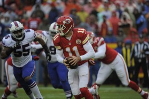 Nov. 29, 2015; Kansas City, MO: Chiefs quarterback Alex Smith (11) against the Buffalo Bills at Arrowhead Stadium. (AP Photo/Ed Zurga)
