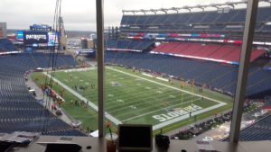 Jan. 16, 2016; Foxborough, MA; General pregame view of the field from the press box at Gillette Stadium. 