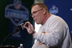 Feb. 25, 2016; Kansas City, MO; Chiefs general manager John Dorsey during a press conference at the NFL Scouting Combine at Lucas Oil Stadium. (AP Photo/Michael Conroy)