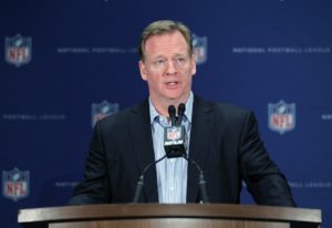 March 23, 2016; Boca Raton, FL; Commissioner Roger Goodell addresses reporters at the NFL owners meeting. (AP Photo/Luis M. Alvarez)