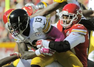 Oct. 25, 2015; Kansas City, MO; Chiefs defensive back Jamell Fleming (30) tackles Pittsburgh Steelers running back Dri Archer (13) during the second half at Arrowhead Stadium. (AP Photo/Ed Zurga)